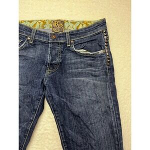 Rich & Skinny Jeans Women 25 Blue Studded Stella Skinny Dark Wash Low Rise Y2K